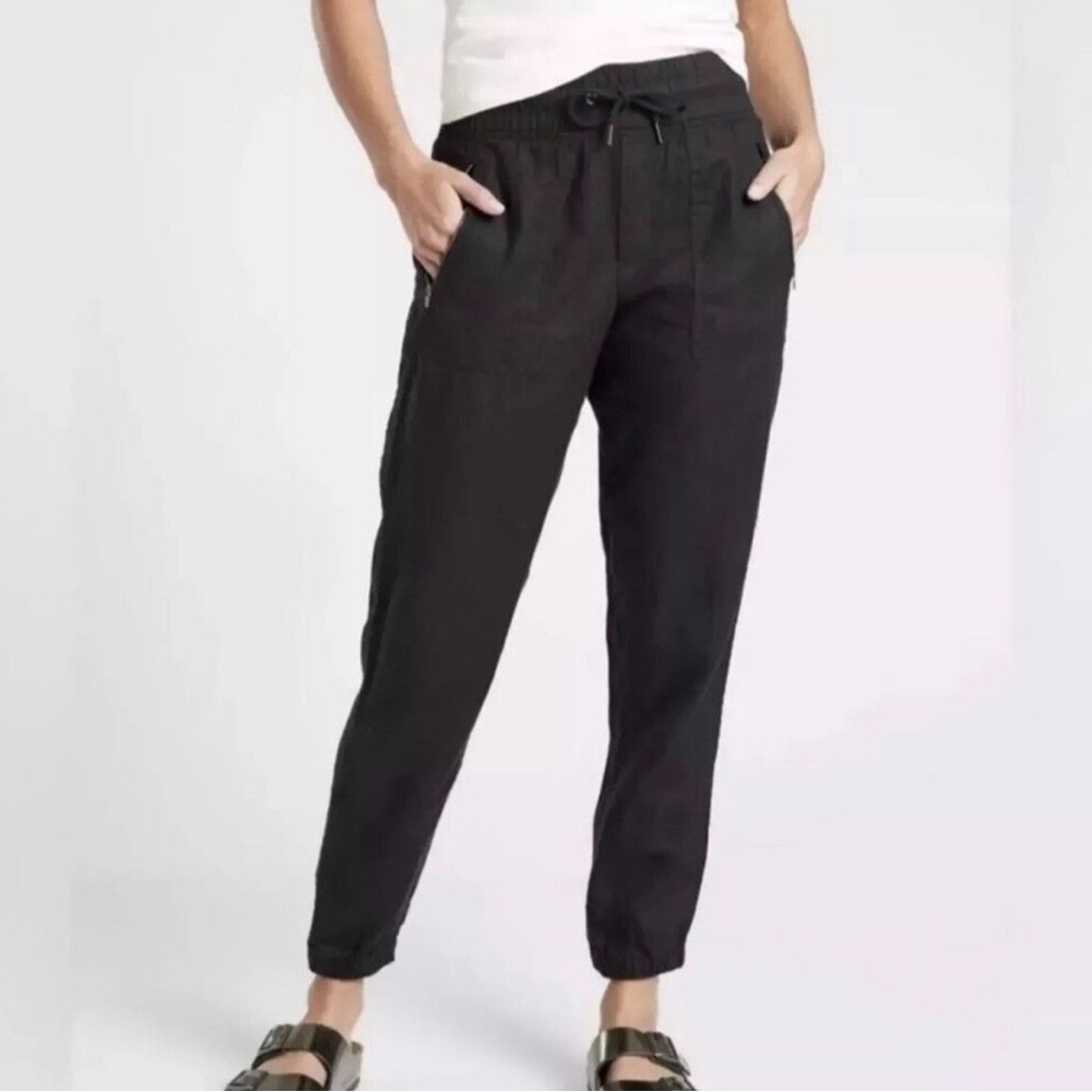 Athleta Cabo Linen Jogger Pants Black Medium